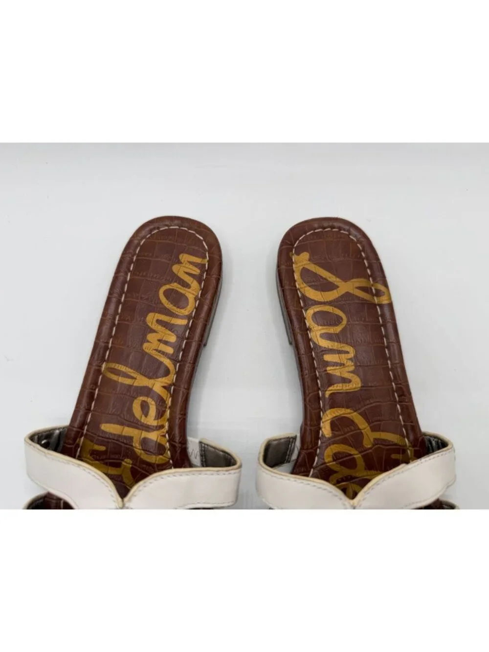 Sam Edelman Bay Slides Sandals White Leather Women Size 9M Cutout Logo Strap